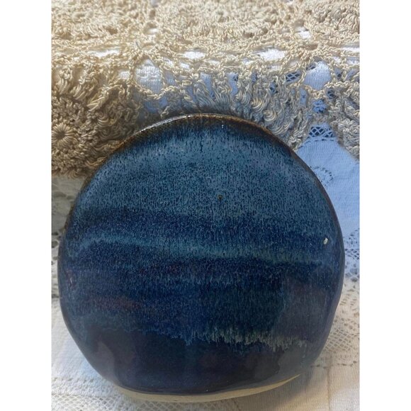 Vintage Handcrafted Ceramic Vase Signed Blue Glaze Small Decorative Pottery for - Picture 5 of 6